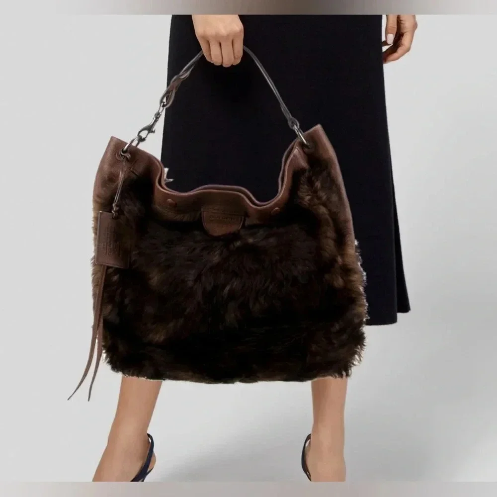 Vintage Ralph Lauren Purple Label Shearling Fur Ponyhair Hobo Bag Purse Tote
